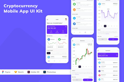 加密货币移动应用APP UI KIT (FIG,PSD,SKETCH,XD)