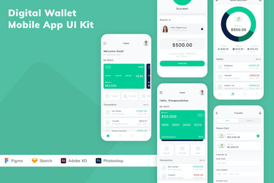 数字钱包 App UI Kit (FIG,PSD,SKETCH,XD)