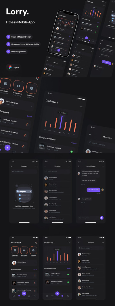 训练仪表板深色版APP UI KIT (FIG)