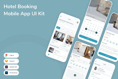酒店预订移动应用APP UI KIT (FIG,PSD,SKETCH,XD)