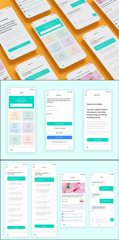 生育支持不孕护理和怀孕应用APP UI KIT (AI,EPS,FIG,PSD,SKETCH,SVG,XD)