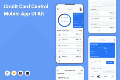 信用卡管理移动应用APP UI KIT (FIG,PSD,SKETCH,XD)