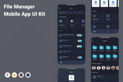 文件管理器移动应用APP UI KIT (FIG,SKETCH,XD,PSD)
