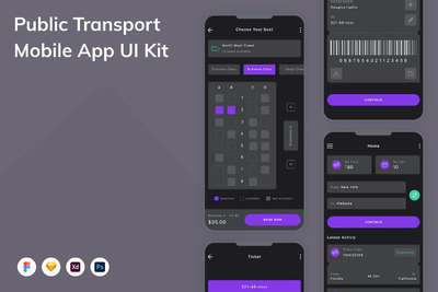 公共交通移动应用APP UI KIT (FIG,PSD,SKETCH,XD)
