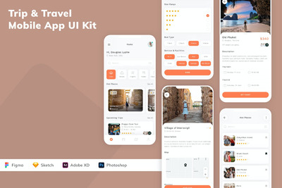 旅行和旅行移动应用APP UI KIT (FIG,PSD,SKETCH,XD)