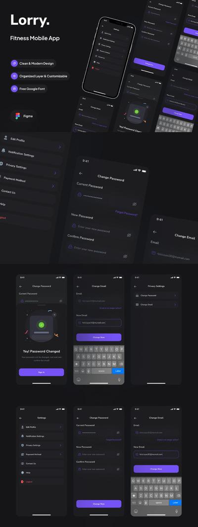健身设置页面深色版APP UI KIT (FIG)