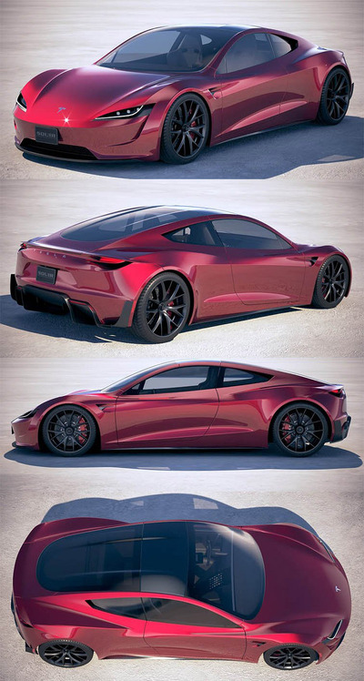 2020特斯拉Tesla Roadster跑车3D模型（OBJ,FBX,MAX,C4D,LWO）