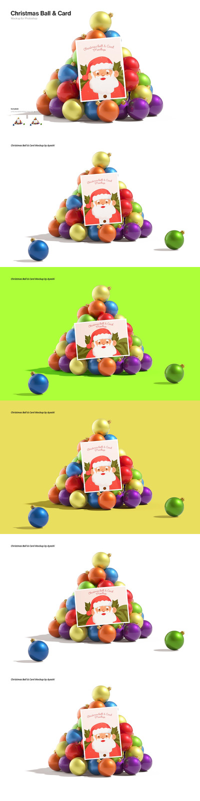 圣诞彩色球卡片相片展示样机 (PSD)