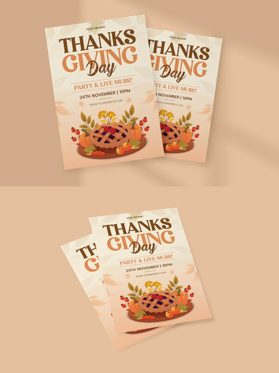 秋天感恩节海报传单模板 (PSD)