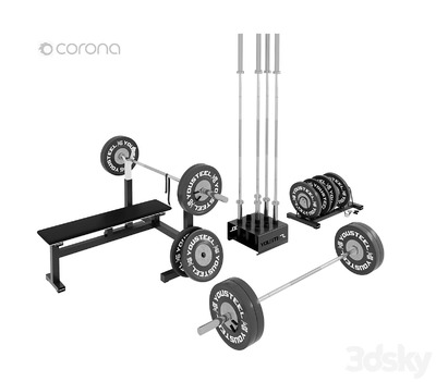 包含卧推 杠铃等的室内健身器材 健身设备3D模型（FBX,MAX）
