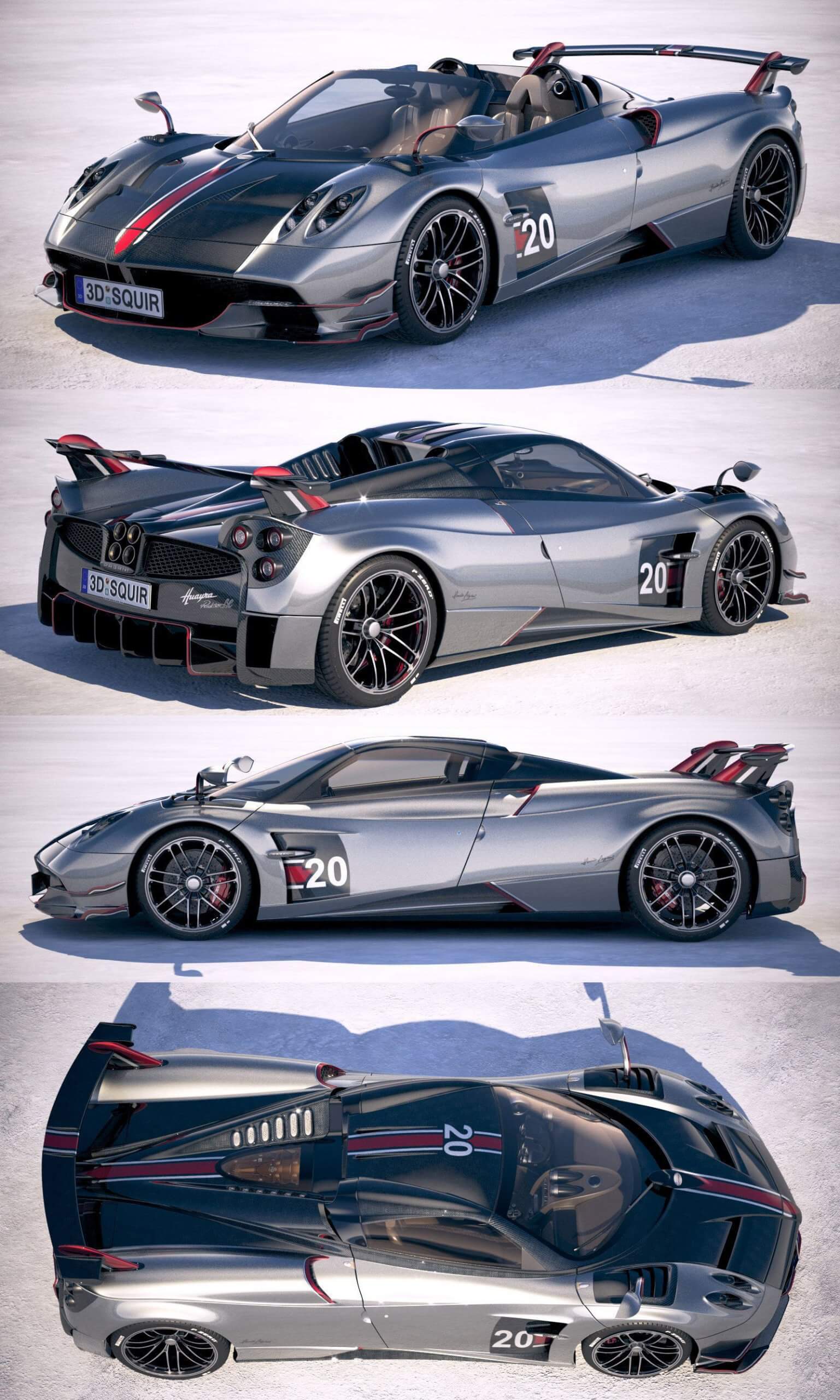2020帕加尼Pagani Huayra Roadster跑车3D模型（OBJ,FBX,MAX）