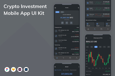 加密货币移动应用  APP UI KIT (FIG,PSD,SKETCH,XD)