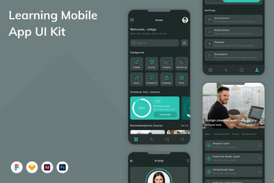 学习移动应用  APP UI KIT (FIG,PSD,SKETCH,XD)