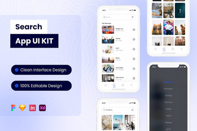 搜索移动应用  APP UI KIT (FIG,SKETCH,XD)