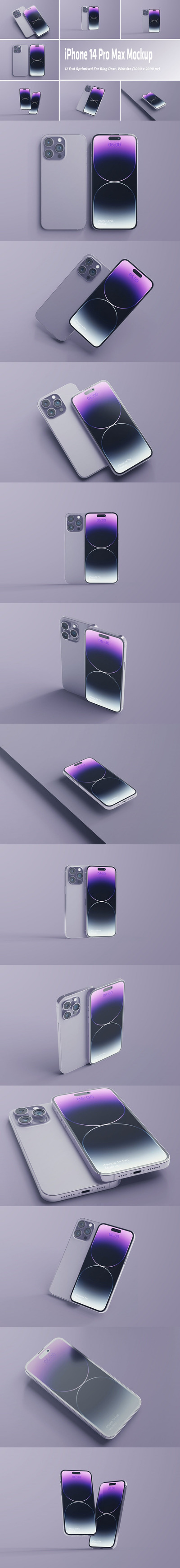 灵动岛iPhone 14 Pro Max新款苹果手机样机 (PSD,PDF)