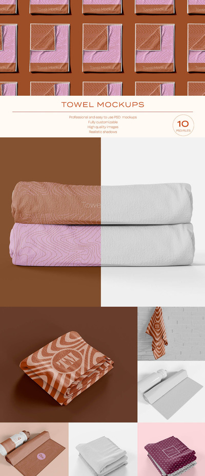 等距视图毛巾面料设计样机 (PSD)