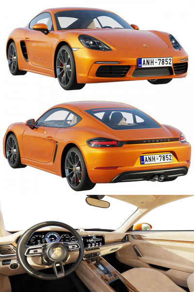 保时捷Porsche 718 Cayman S跑车3D模型（OBJ,FBX,MAX）