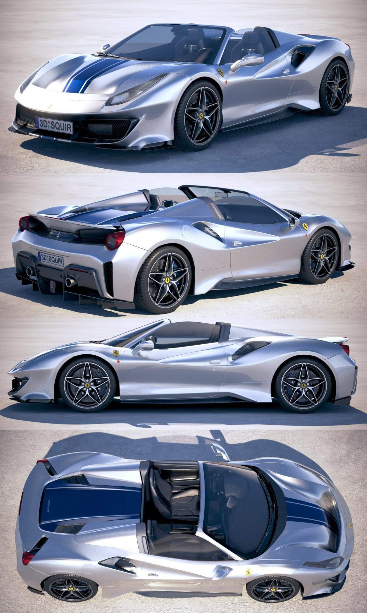 2019法拉利Ferrari 488 Pista Spider敞篷跑车3D模型（OBJ,FBX,MAX）