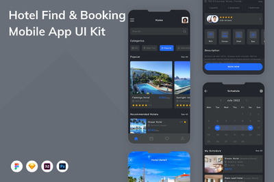 酒店查找和预订移动应用  APP UI KIT (FIG,PSD,SKETCH,XD)