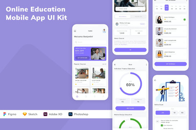 在线教育移动应用  APP UI KIT (FIG,PSD,SKETCH,XD)