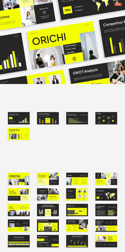 创意灰黄色公司简介ppt模板 (PPTX,PPT)