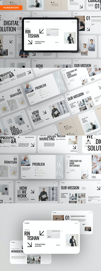 创意黑白公司简介介绍ppt模板 (PPTX,PPT)