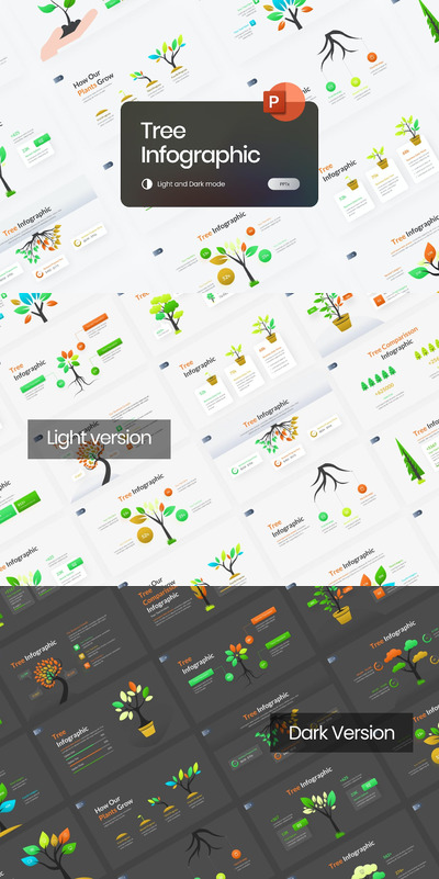 树状信息图表渐变ppt模板 (PPTX)