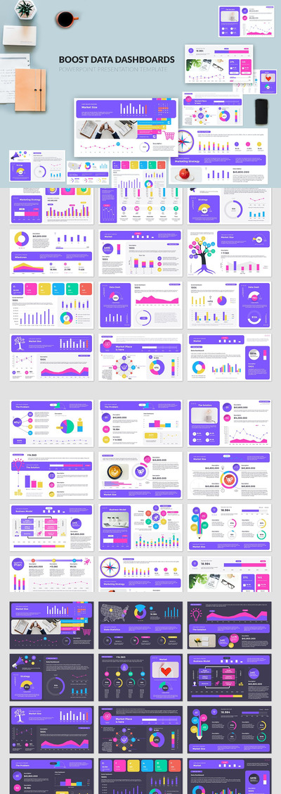 数据展示仪表板ppt演示文稿模板 (PPTX)