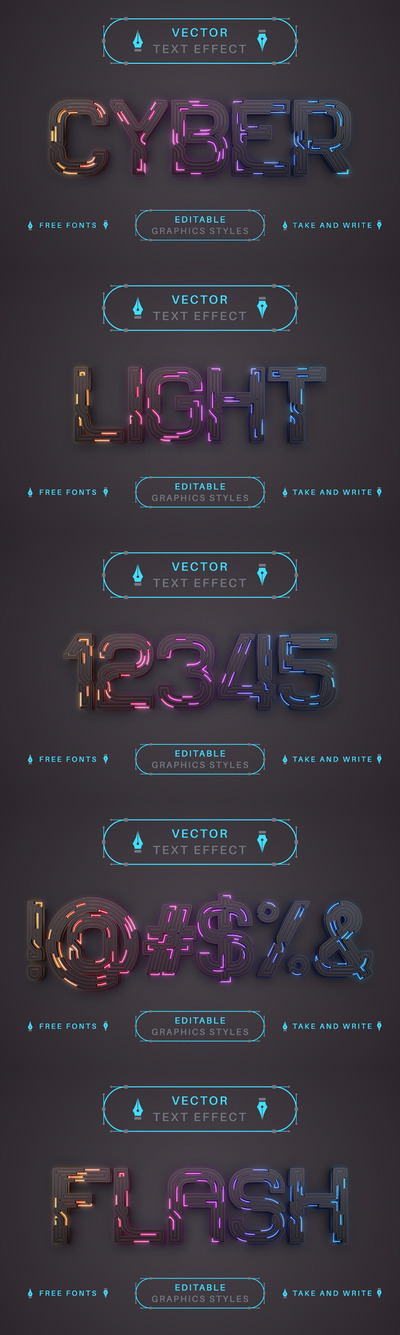 可编辑文本效果，字体样式 (AI,EPS)