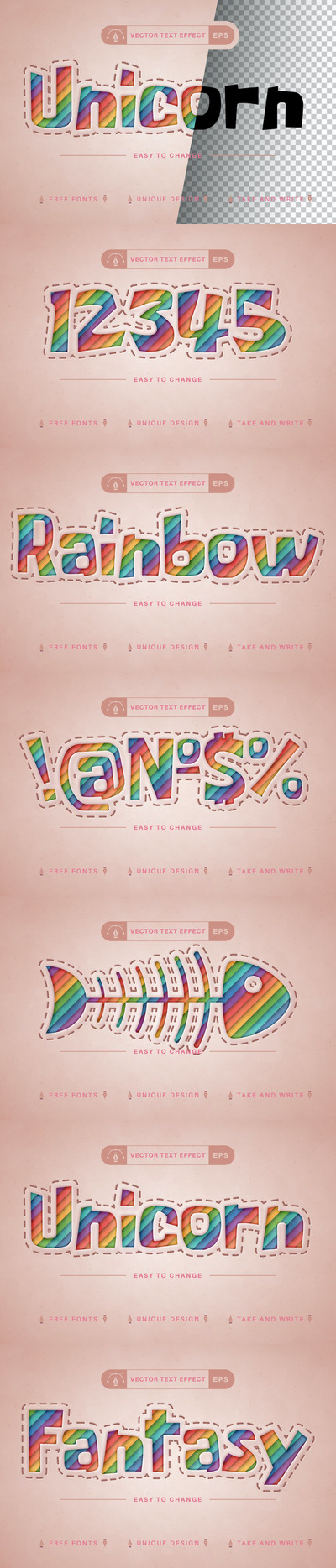 彩虹可编辑文本效果，字体样式 (AI,EPS)