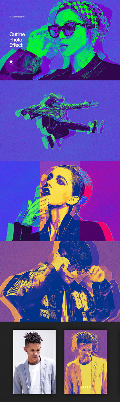 霓虹灯轮廓照片效果 (PSD)