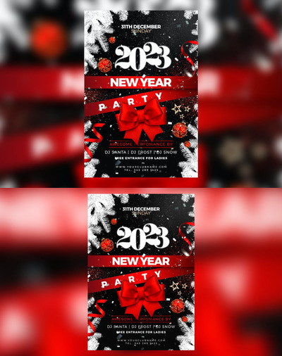 圣诞装饰冬季新年海报模板 (PSD)