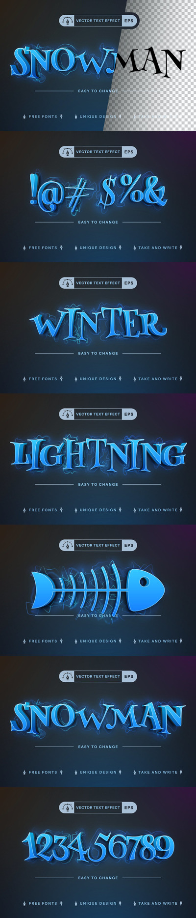 冬季可编辑文本效果，字体样式 (AI,EPS)