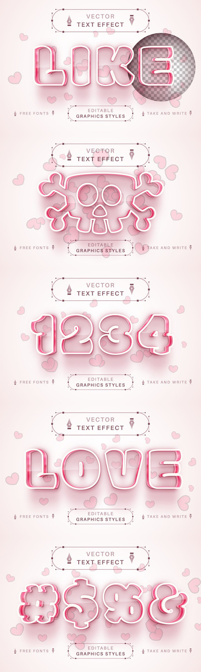 粉色可编辑文本效果，字体样式 (AI,EPS)