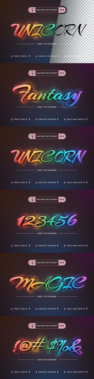 酷炫发光字体可编辑文本效果，字体样式 (AI,EPS)