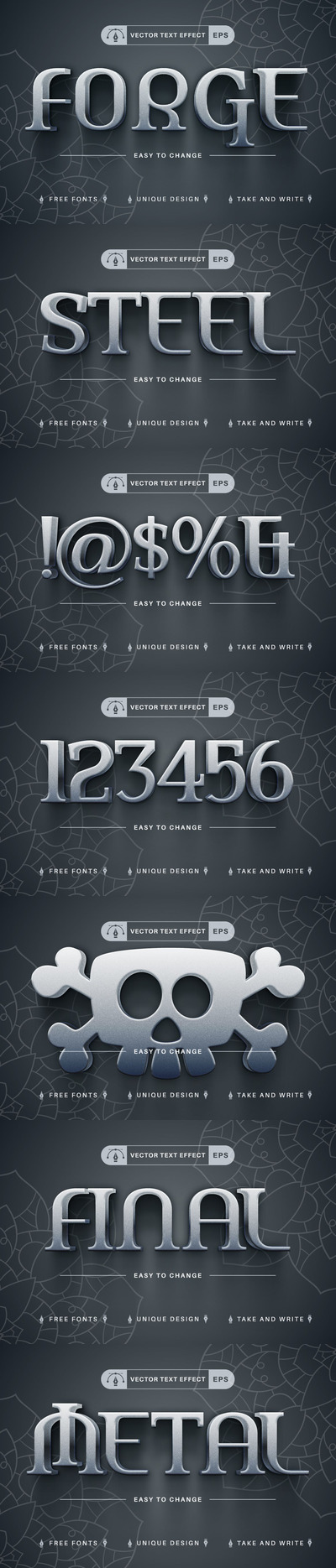 3D字体可编辑文本效果，字体样式 (AI,EPS)