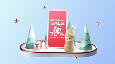 动画圣诞3D场景销售促销展示视频AE模板 (aep)