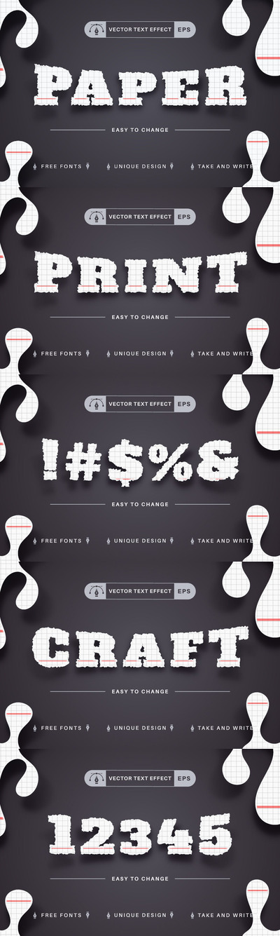 撕裂纸张-可编辑文本效果，字体样式 (AI,EPS)