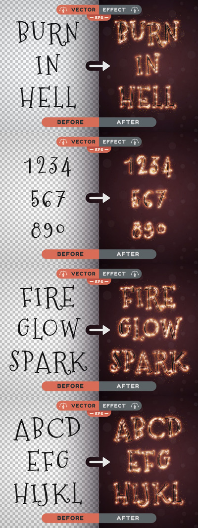 地狱火花-可编辑文本效果，字体样式 (AI,EPS)