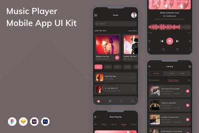 音乐播放器移动应用APP UI KIT (FIG,PSD,SKETCH,XD)