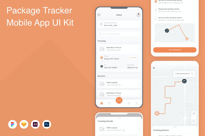 快递包裹包跟踪器移动应用APP UI KIT (FIG,PSD,SKETCH,XD)