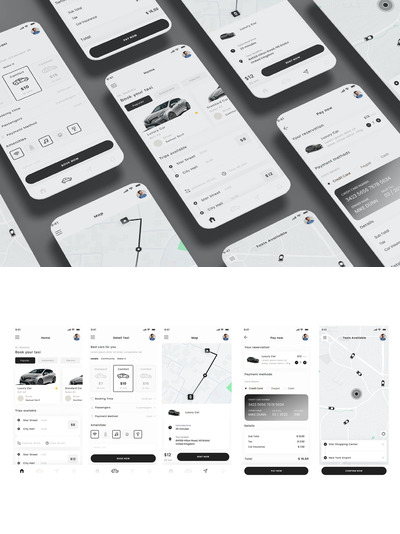 出租车预订、司机服务和乘车司机应用APP UI KIT (PSD,SKETCH,XD,FIG)