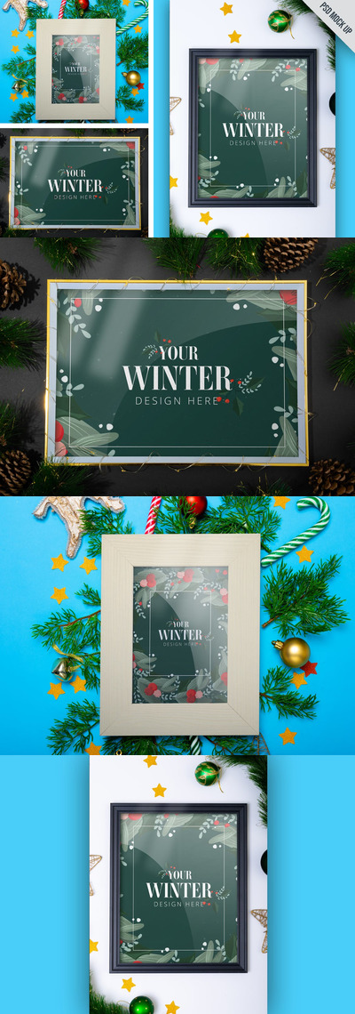 圣诞框架相框画框设计样机 (PSD)