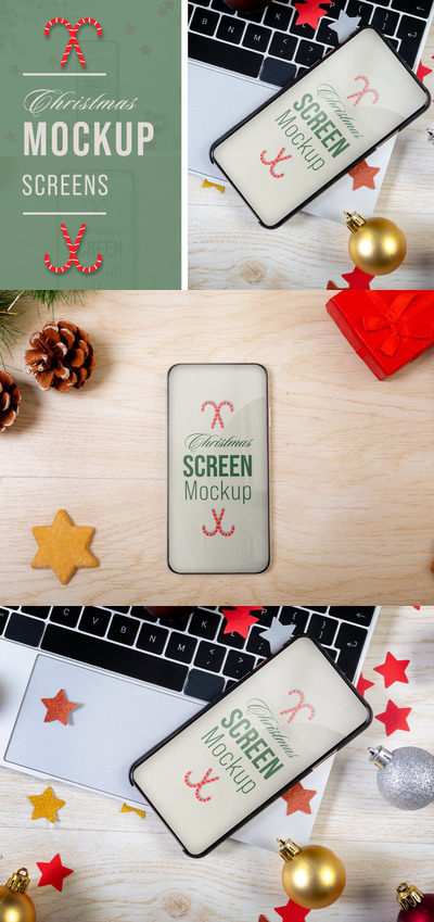 圣诞节背景iPhone手机样机 (PSD)