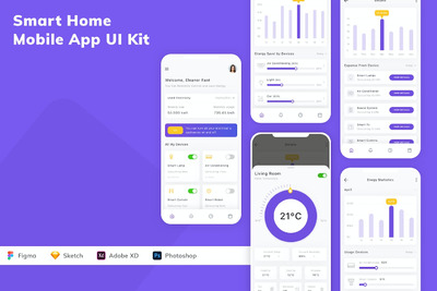 智能家居移动应用APP UI KIT (FIG,SKETCH,XD,PSD)