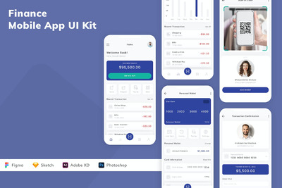 金融移动应用APP UI KIT (FIG,PSD,SKETCH,XD)