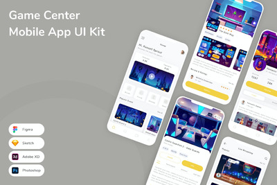 游戏中心移动应用APP UI KIT (FIG,PSD,SKETCH,XD)