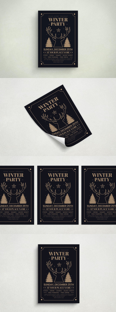 冬季派对活动海报模板 (AI,PSD)