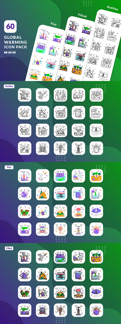 全球变暖环保主题图标 (AI,EPS,SVG)