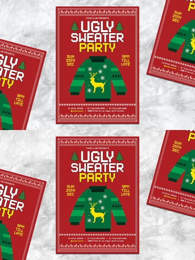 丑毛衣圣诞派对传单海报 (PSD)